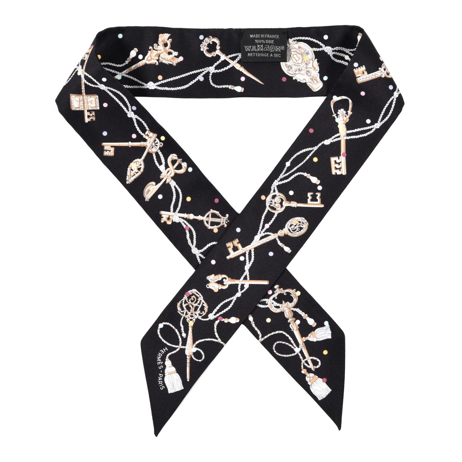 Hermes Silk Les Cles A Pois Twilly Black Beige Rose Multicolor 1 of 4