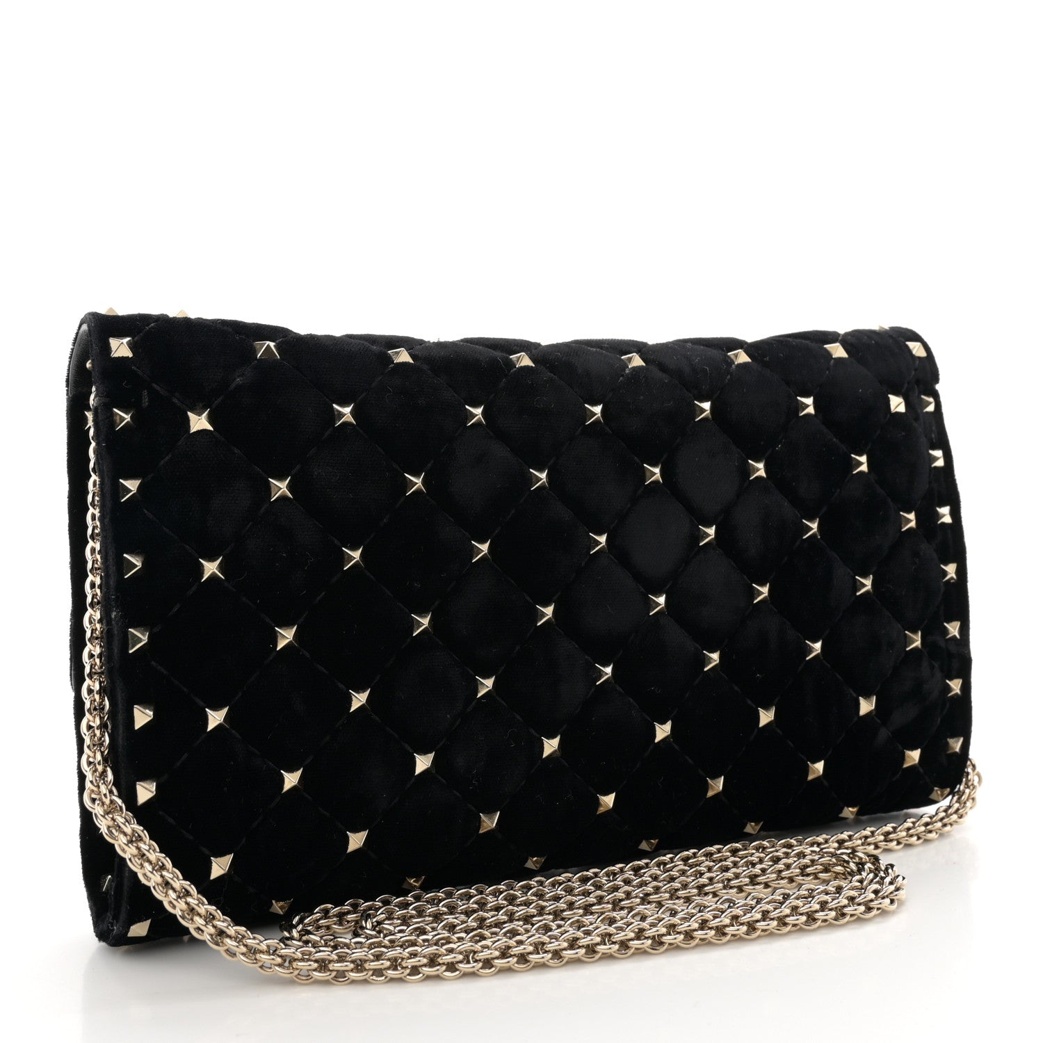 Valentino Garavani Velvet Rockstud Spike Wallet on Chain Black 3 of 11
