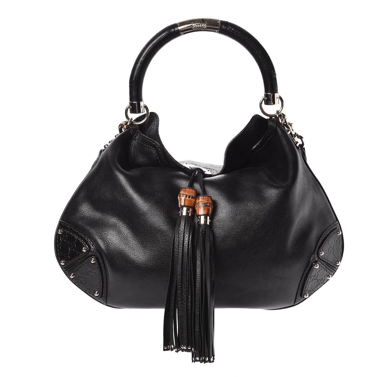 Gucci Calfskin Large Indy Top Handle Hobo Black 1 of 7