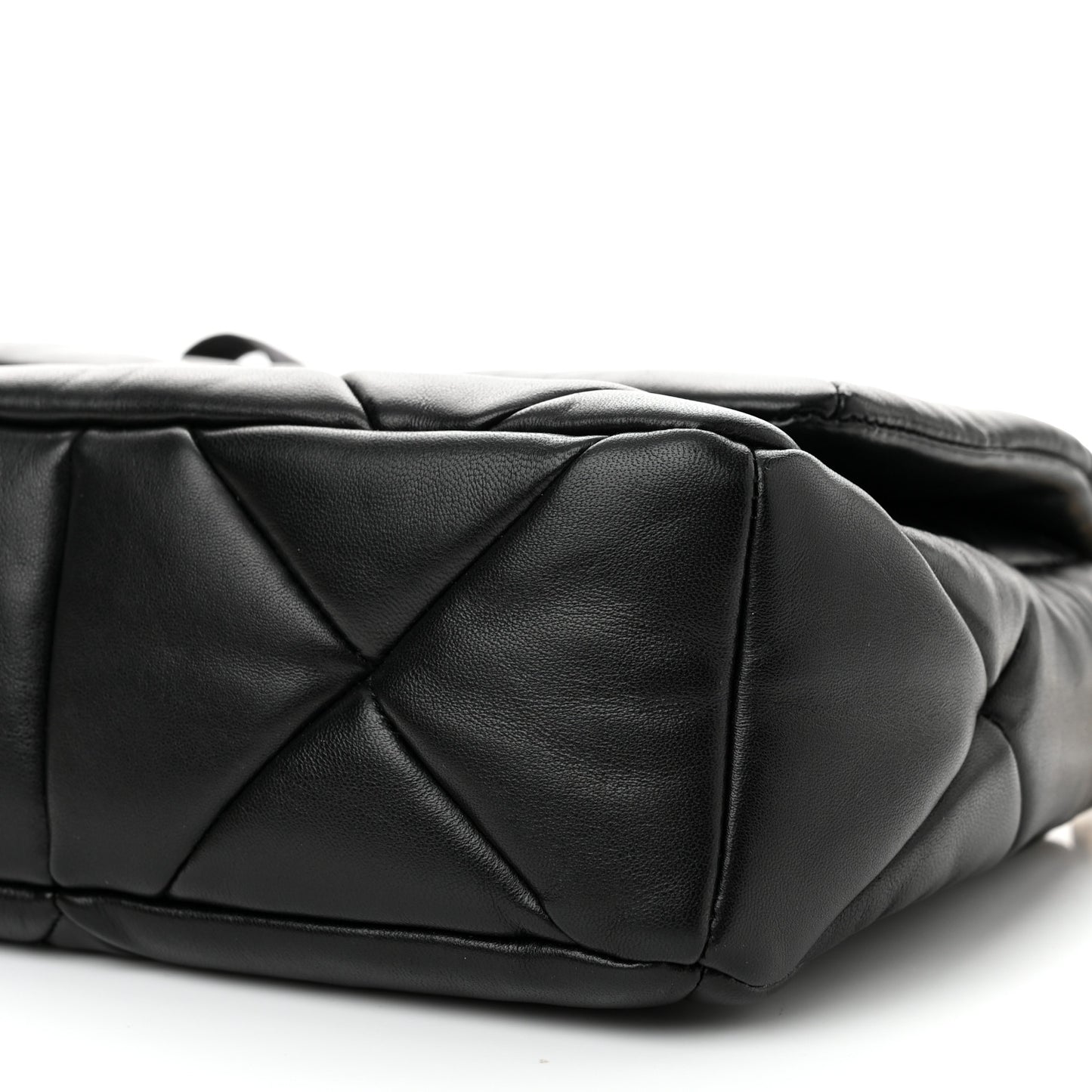 Nappa Re-Nylon Triangle Quilted Patchwork System Flap Shoulder Bag Black