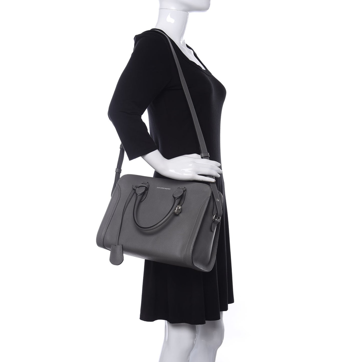 Pebbled Calfskin Small Skull Padlock Zip Around Tote Dark Grey