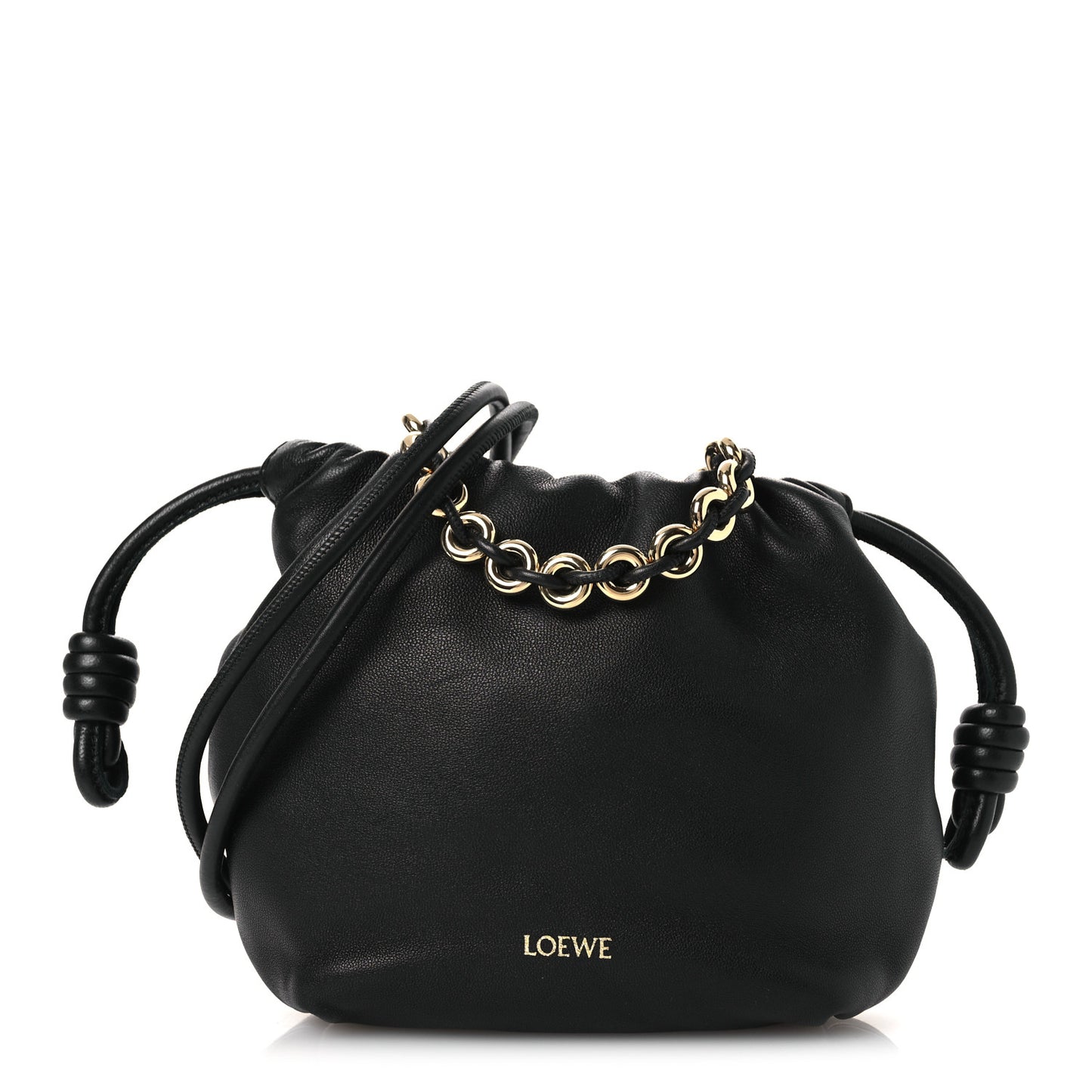Mellow Nappa Donut Chain Mini Flamenco Knot Clutch Black