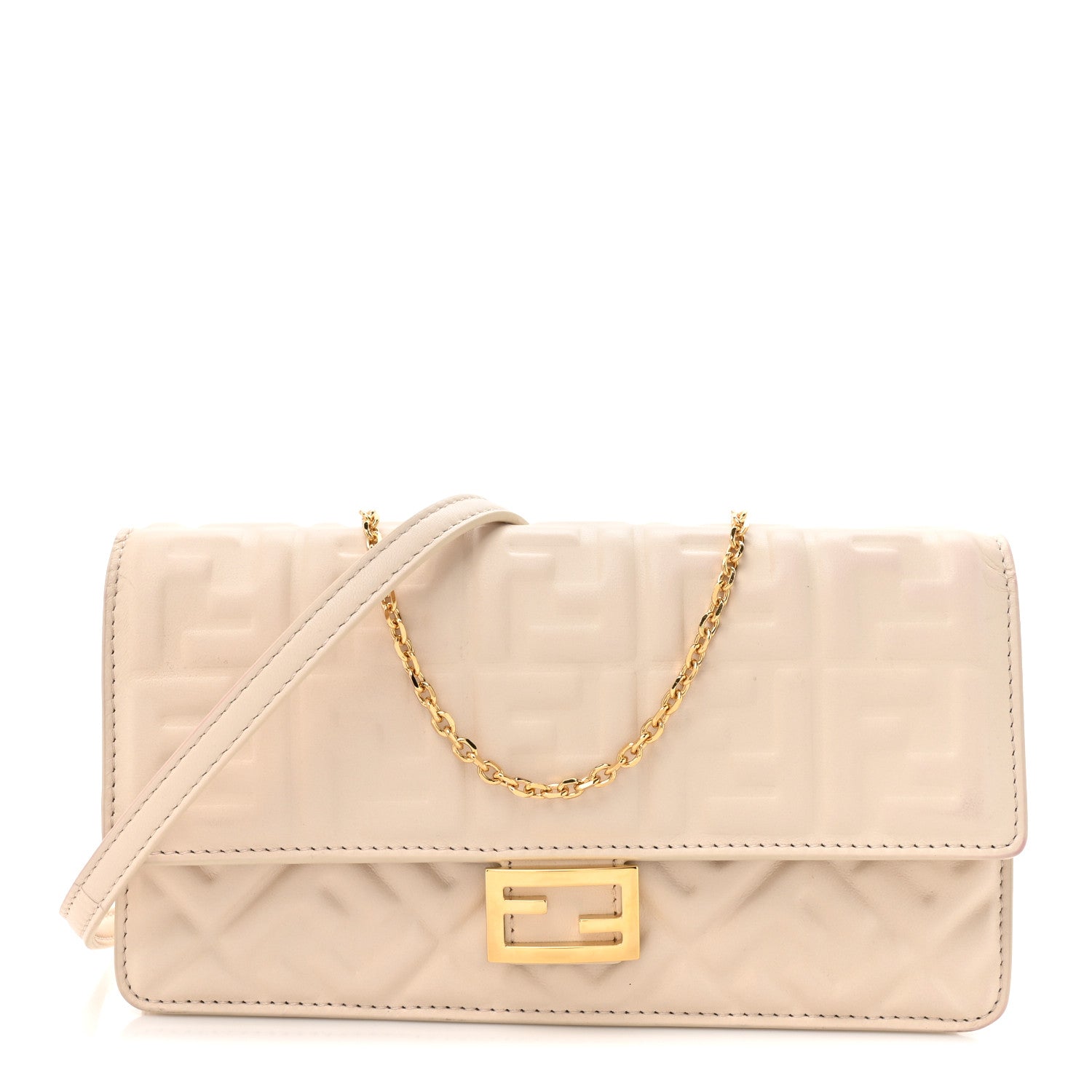 Fendi Nappa Matisse FF Embossed Wallet On Chain Baguette Camelia 1 of 17