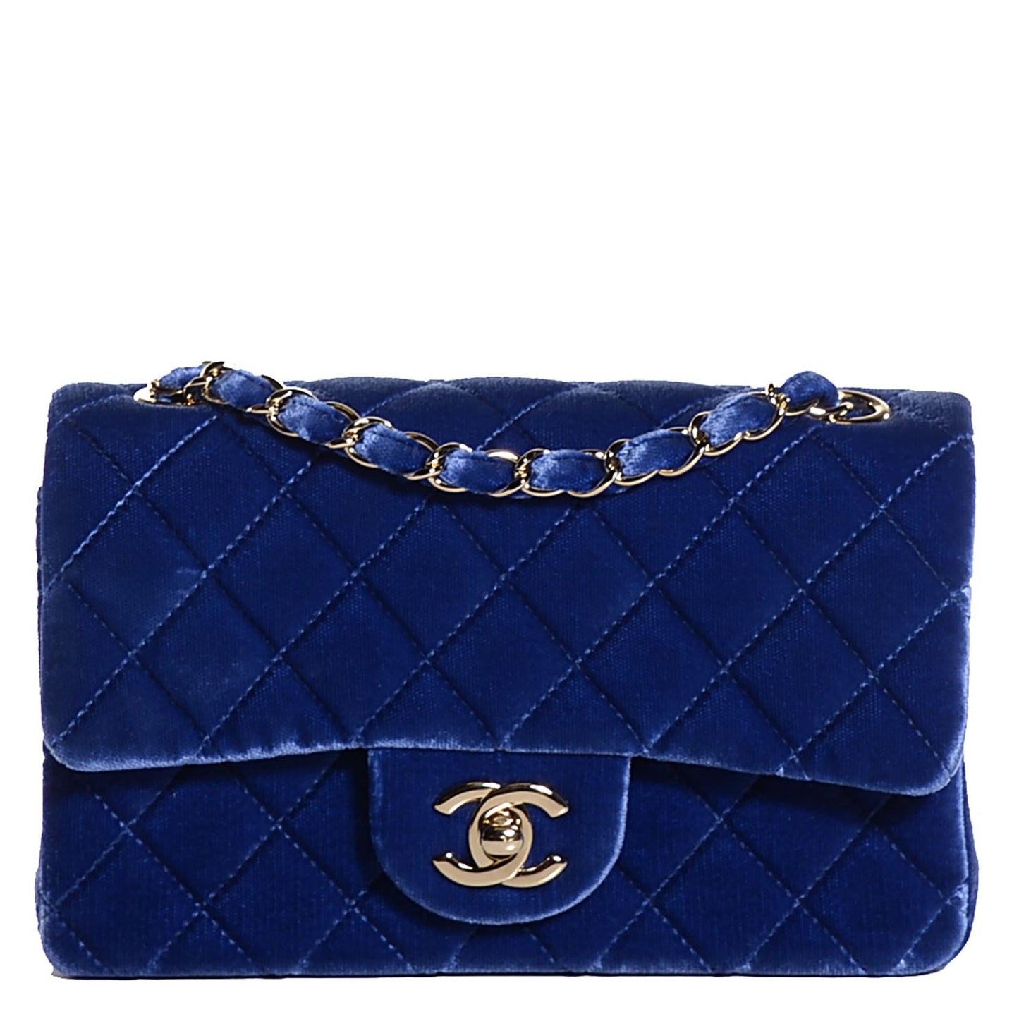 Velvet Quilted Mini Rectangular Flap Dark Blue