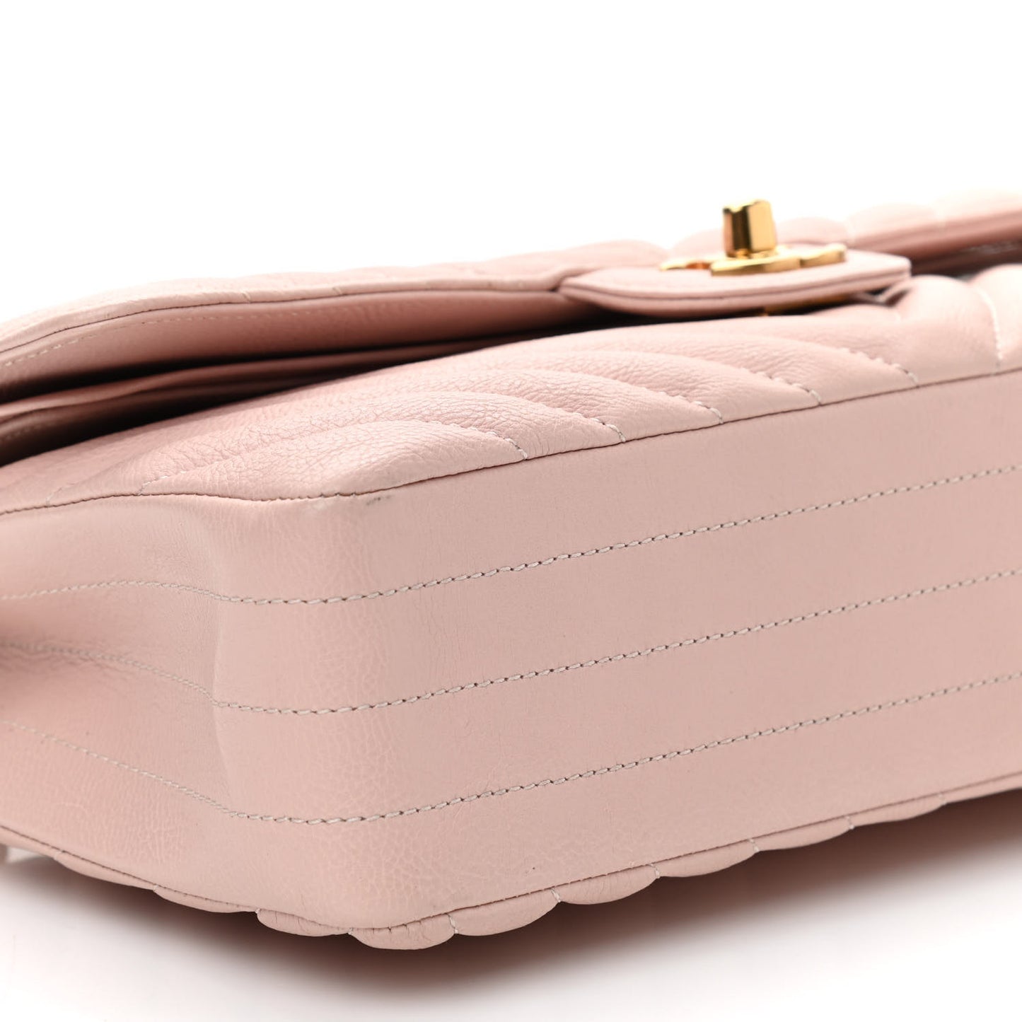 Calfskin Chevron Quilted Medium Double Flap Light Pink