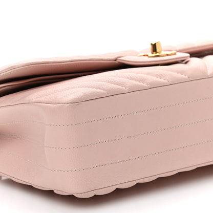 Chanel Calfskin Chevron Quilted Medium Double Flap Light Pink 8 of 10