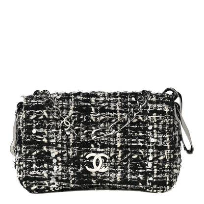 Chanel Sequin Tweed Single Flap Ecru Black 1 of 32