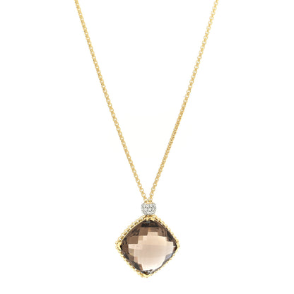 David Yurman 18K Yellow Gold Diamond Smoky Quartz Cushion on Point Pendant Necklace 1 of 4