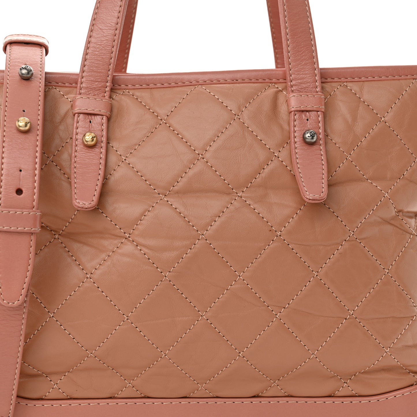 Aged Calfskin Quilted Medium Gabrielle Shopping Tote Pink