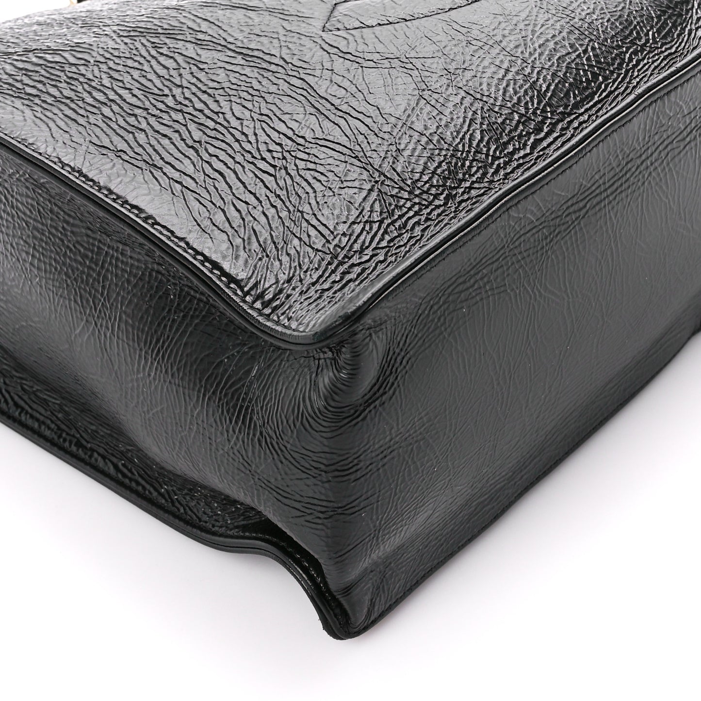 Shiny Aged Calfskin Shopping Bag Black