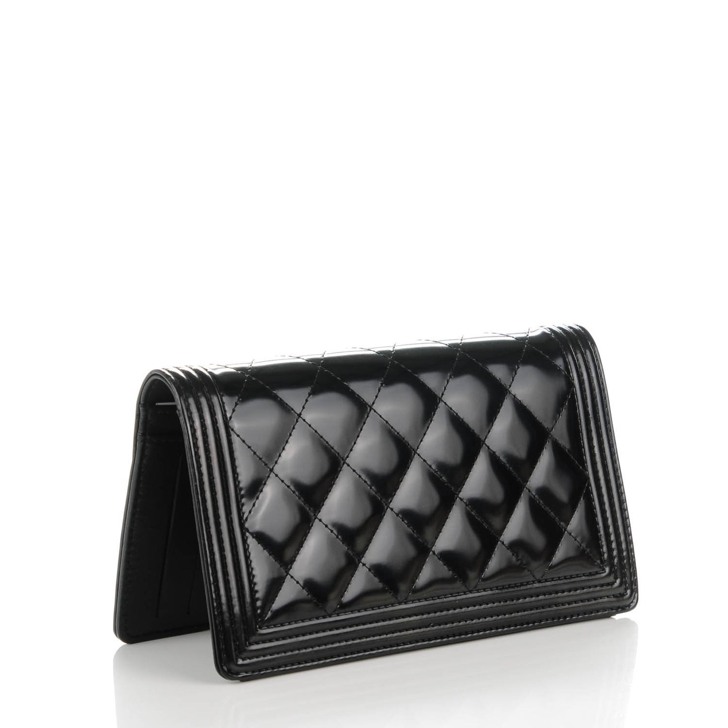 Patent Calfskin Quilted Boy Yen Wallet Black