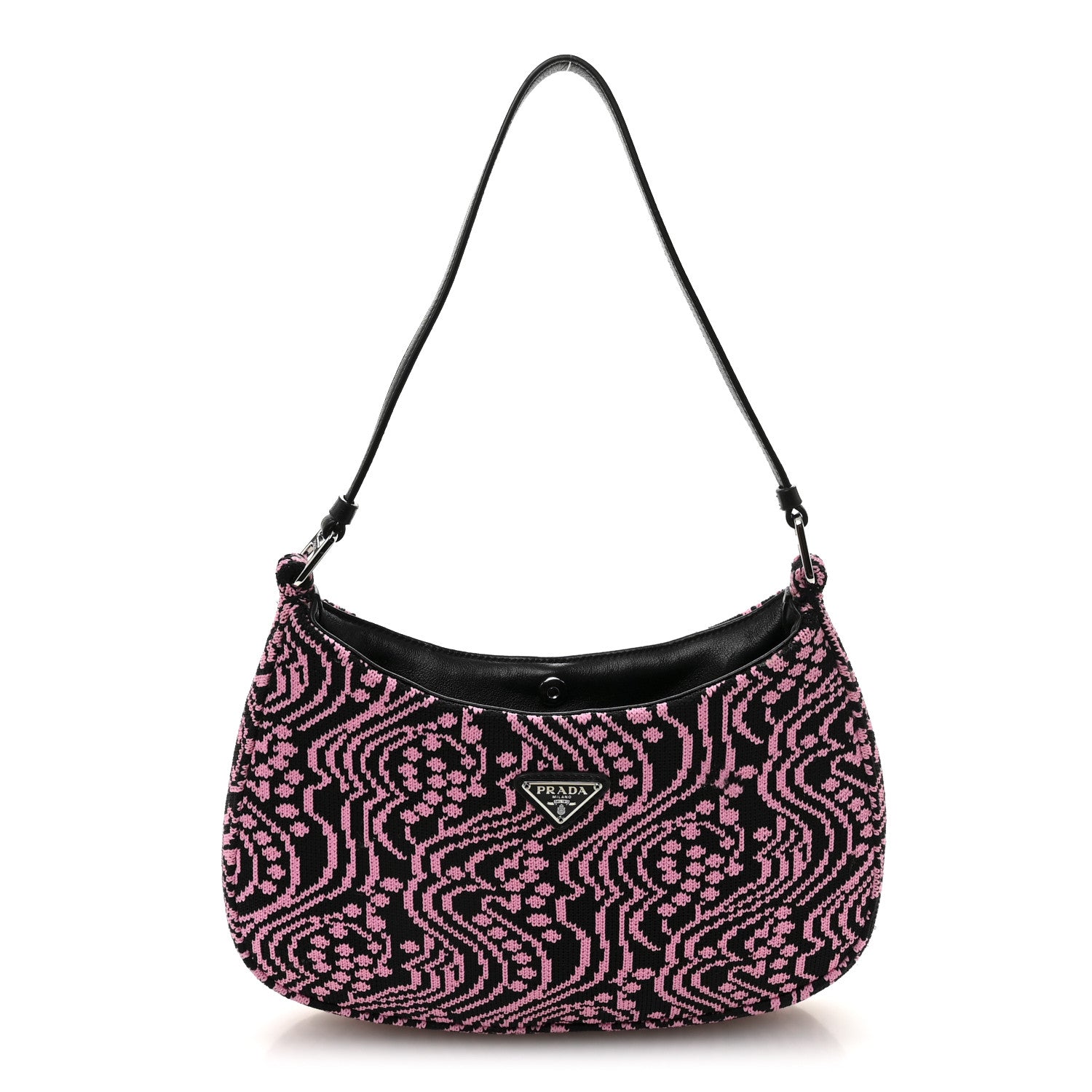 Prada Maglia Jacquard Cleo Shoulder Bag Black Rosa 1 of 10