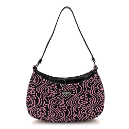 Prada Maglia Jacquard Cleo Shoulder Bag Black Rosa 1 of 10