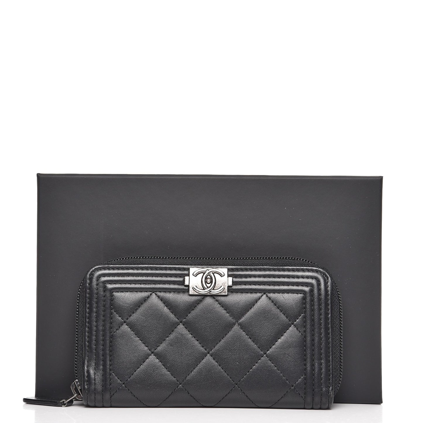 Lambskin Quilted Small Boy Zip Around Wallet Black