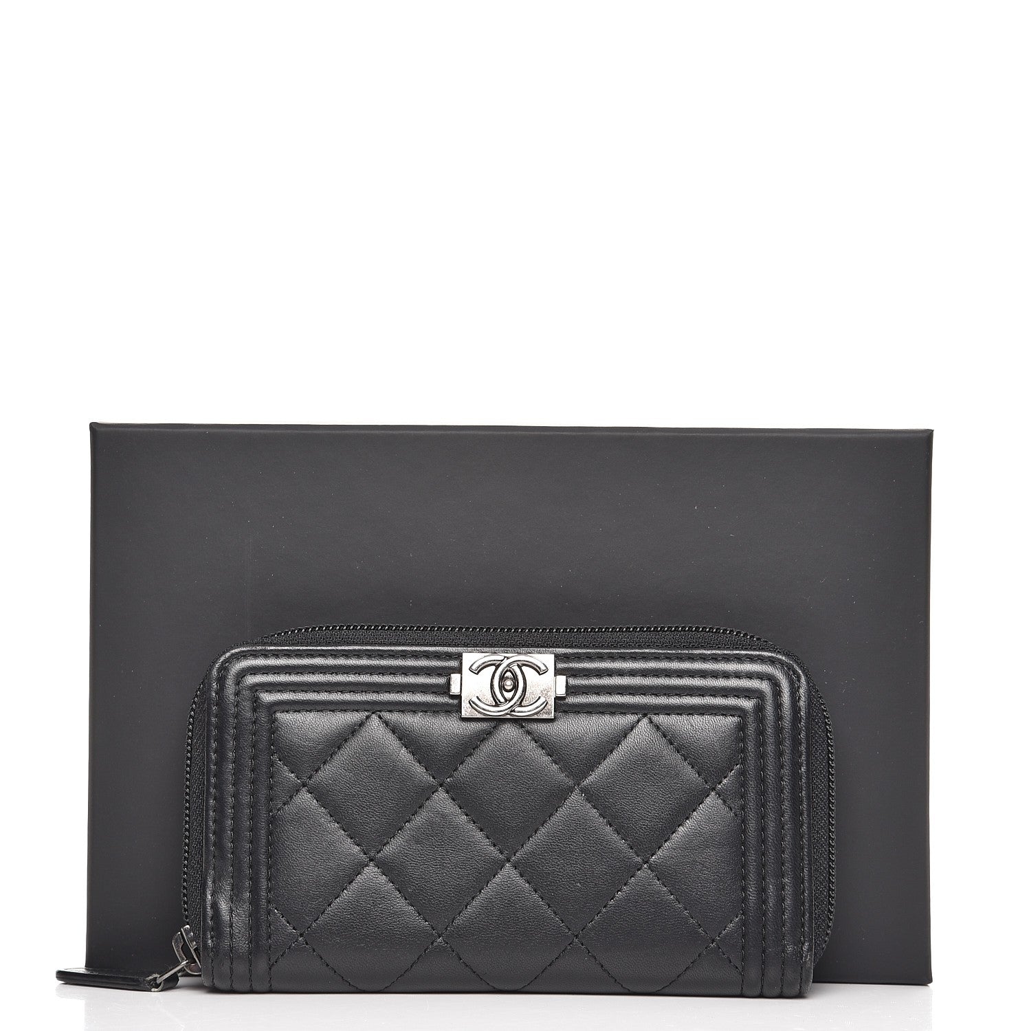 Chanel Lambskin Quilted Small Boy Zip Around Wallet Black 10 of 10