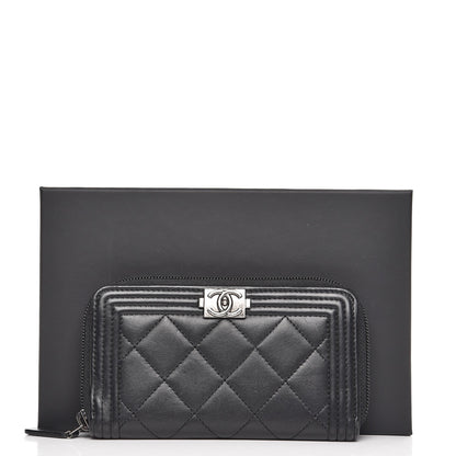Chanel Lambskin Quilted Small Boy Zip Around Wallet Black 10 of 10