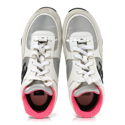 Chanel Calfskin Fabric Sneakers 37 White Silver Fluo Pink 2 of 8