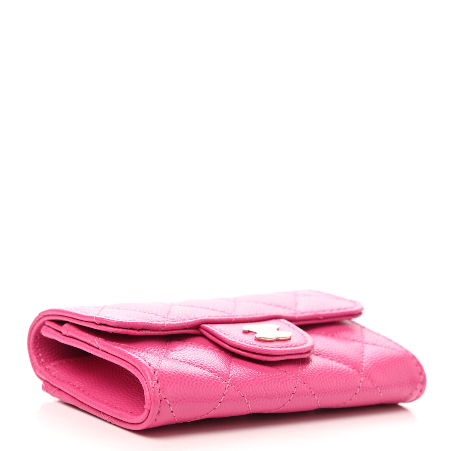 Caviar Quilted Flap Card Holder Wallet Dark Pink