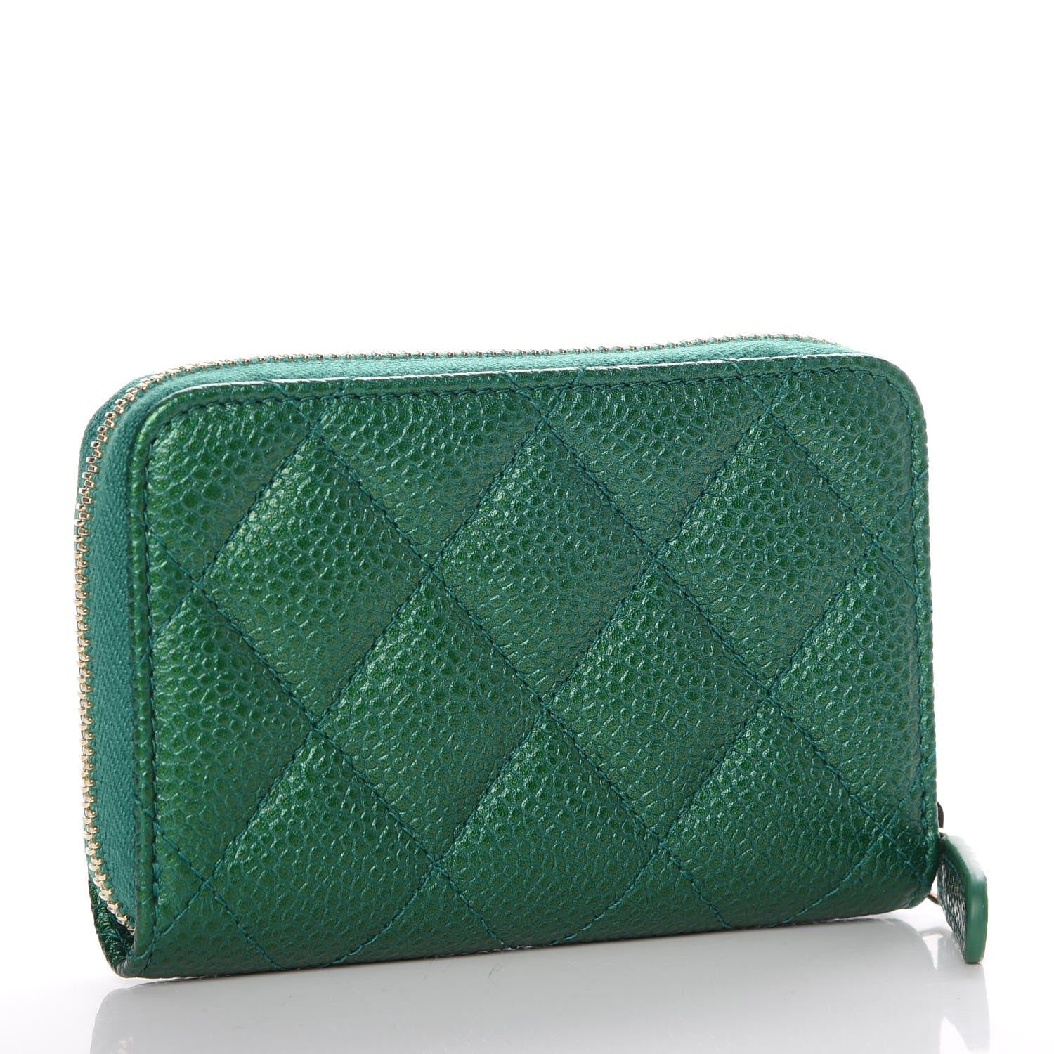 Chanel Metallic Caviar Quilted Zip Coin Purse Green 3 of 8