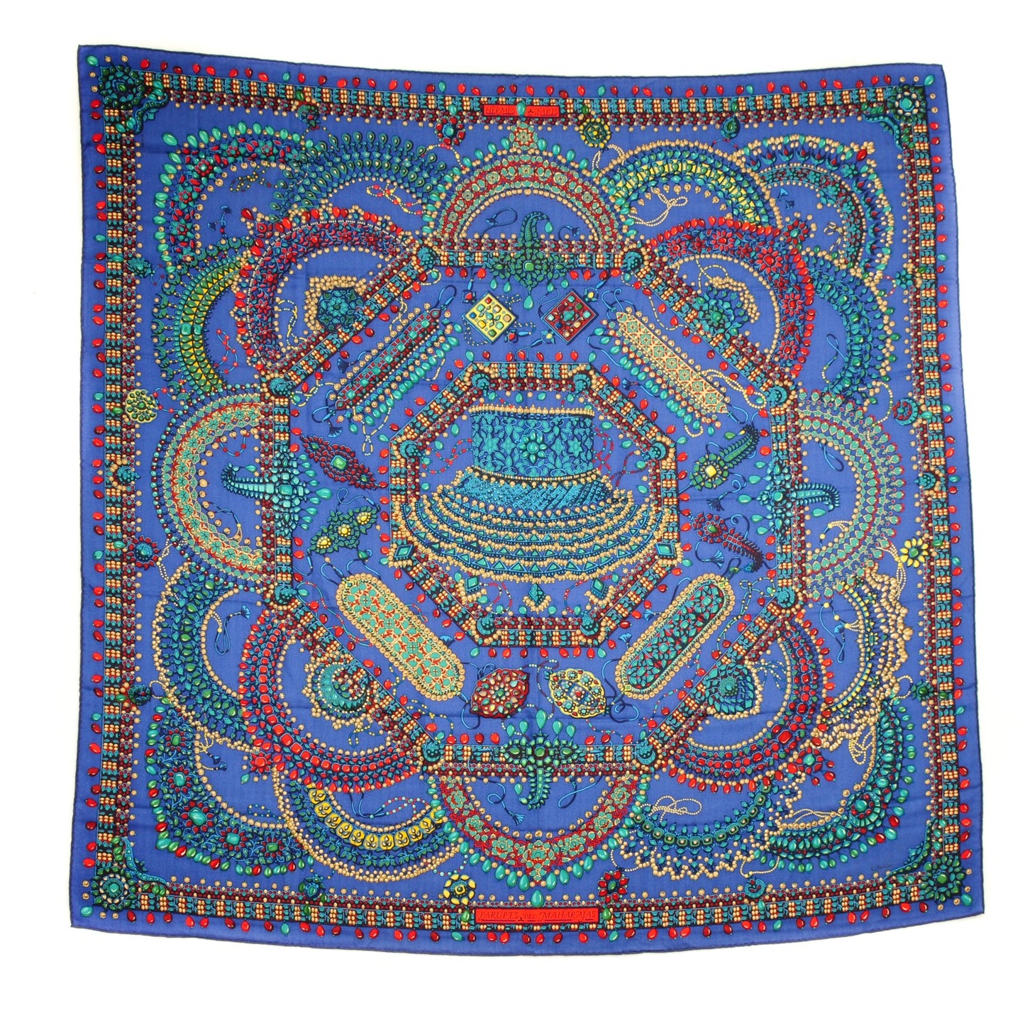 Cashmere Silk Parures Des Maharajas Shawl 140 Iris Rouge Petrole