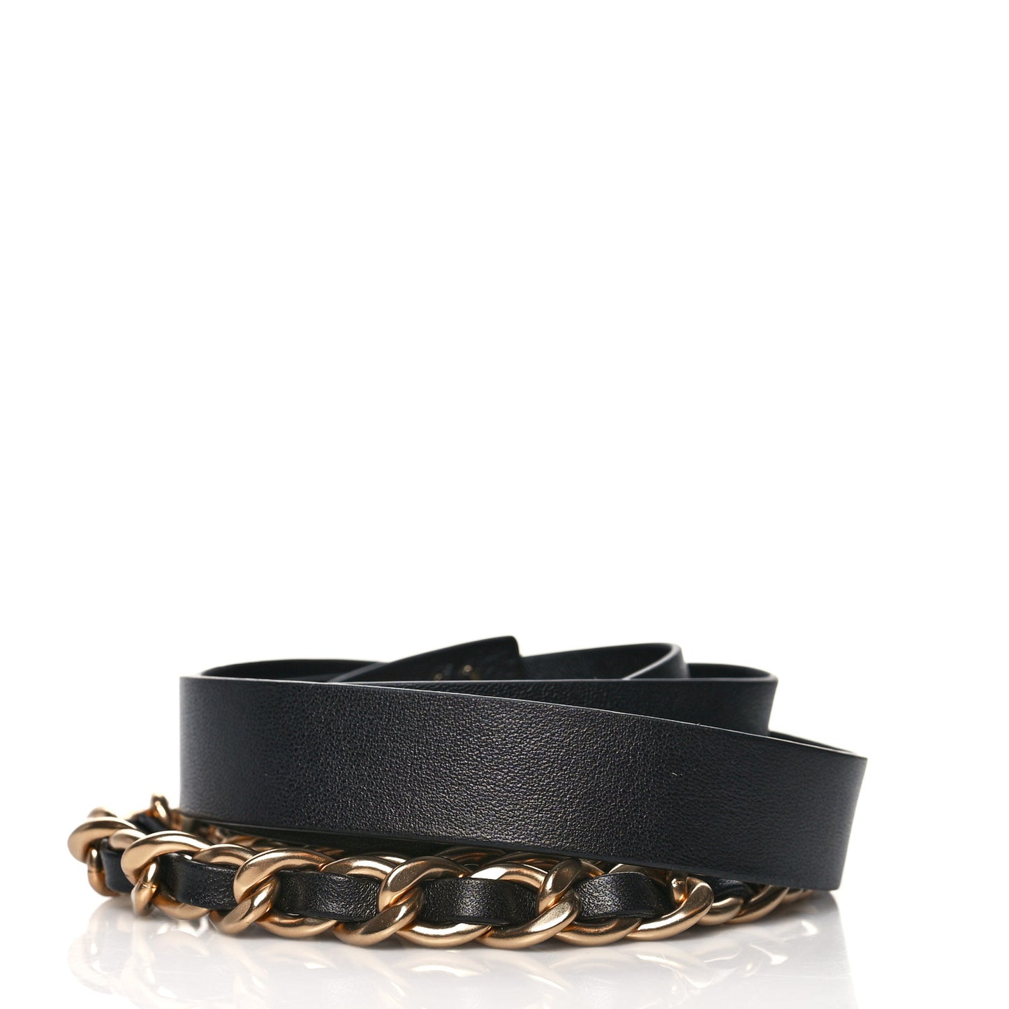 Lambskin Chain CC Bow Belt S Black Gold