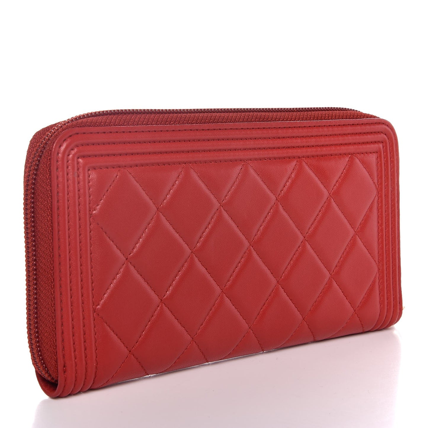 Lambskin Quilted Boy Zip Around Wallet Red