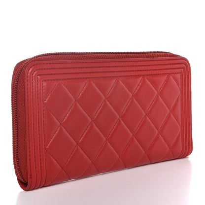 Chanel Lambskin Quilted Boy Zip Around Wallet Red 3 of 7