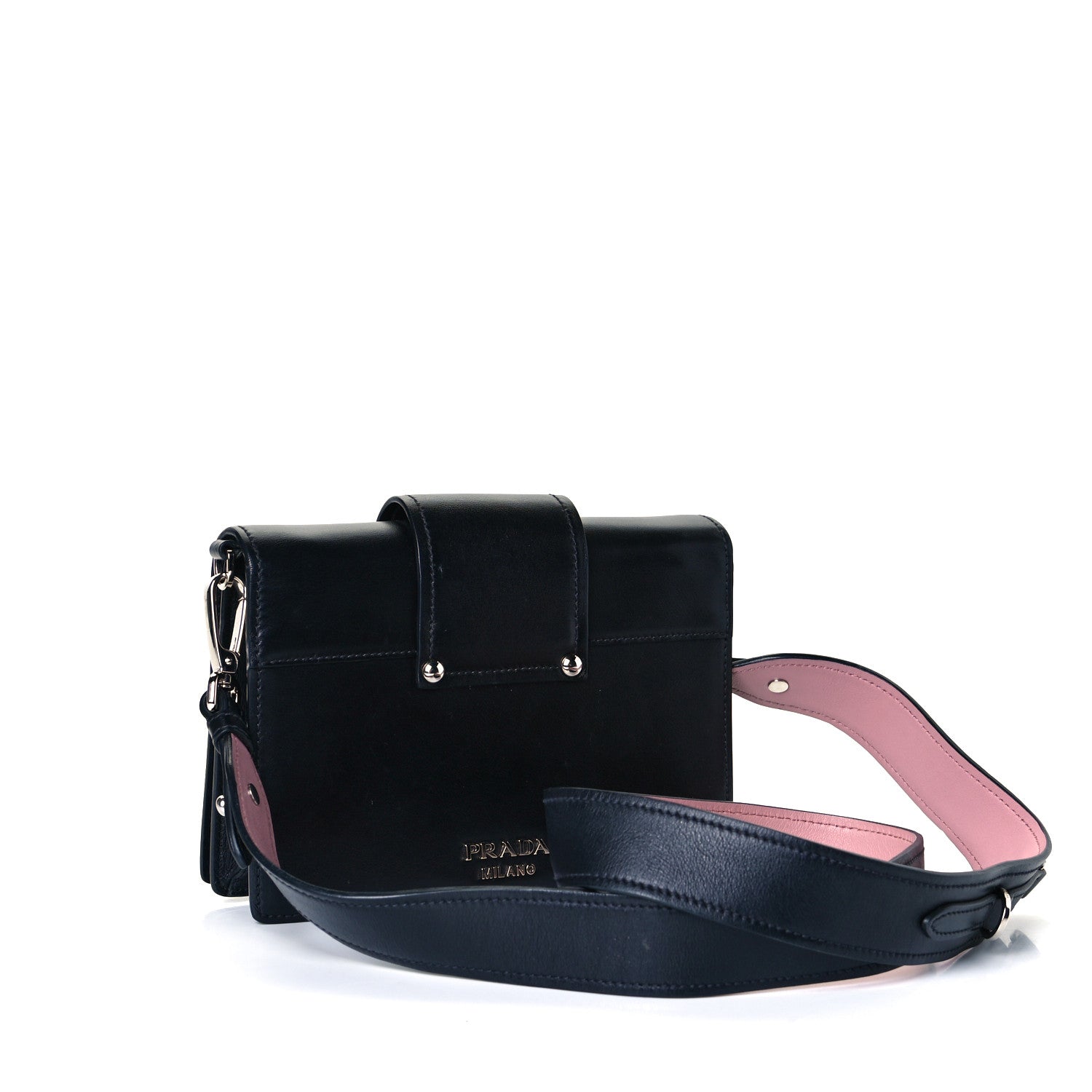 Prada City Calf Plex Ribbon Bag Black Rosa 3 of 9