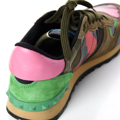 Valentino Garavani Nappa Suede Camouflage Womens Rockrunner Sneakers 37 Army Green Naples Yellow Ninphea 11 of 11