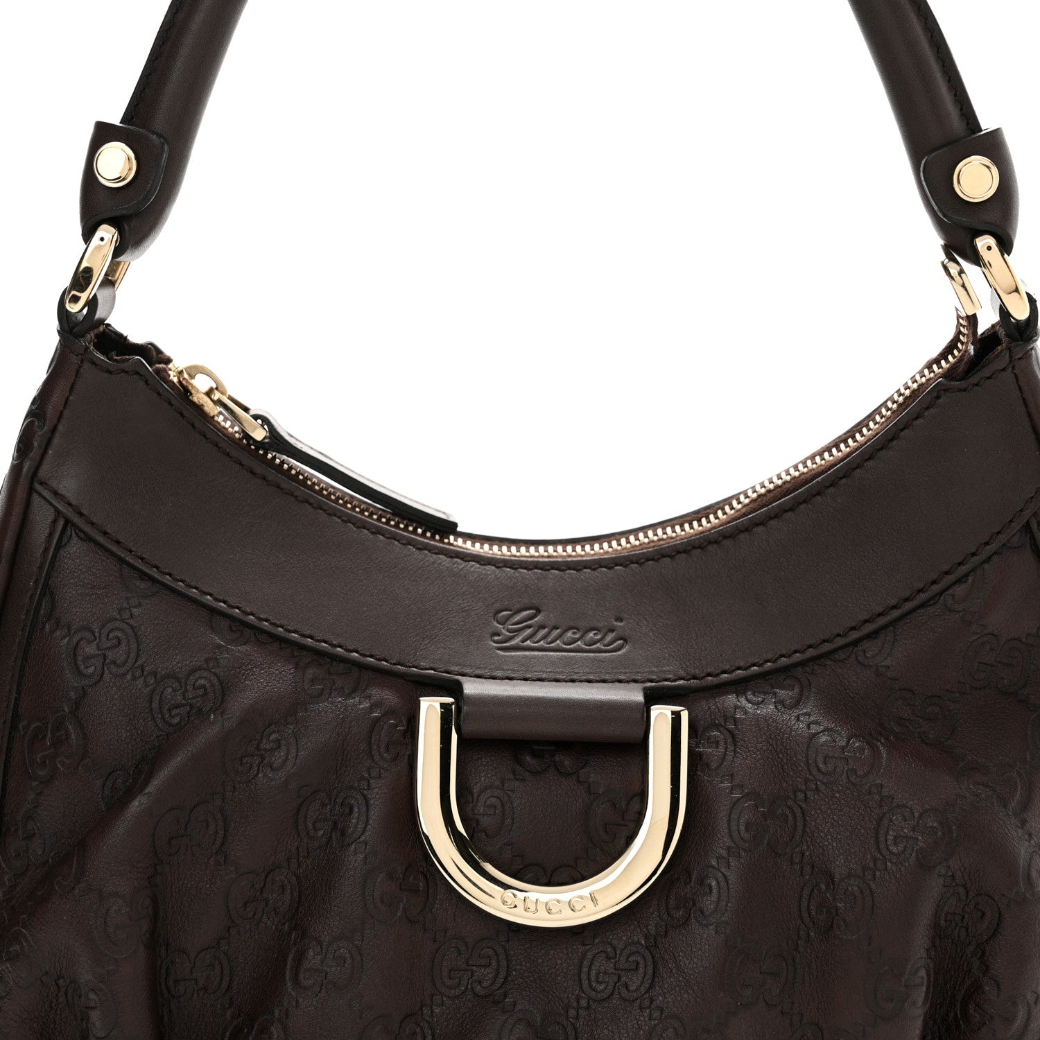 Gucci Guccissima Small D Gold Ring Shoulder Bag Chocolate Brown 8 of 14