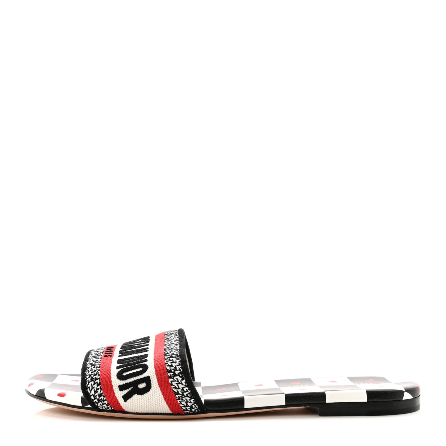 Canvas D-Chess Embroidered Dioramour Dway Mules Slide Sandals 39 Red