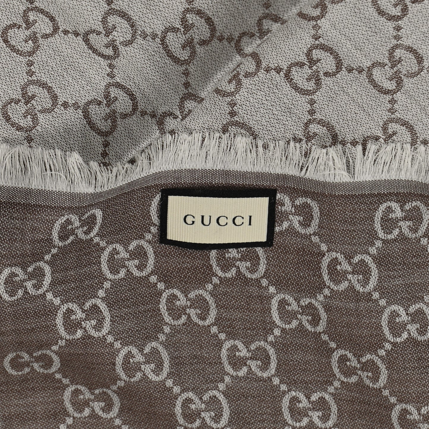 Wool Silk Monogram GGWeb Fringe Shawl Bitume Ivory