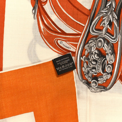 Hermes Silk Cashmere Brides De Gala Applique Pique Shawl 140 Orange White Roux 3 of 3