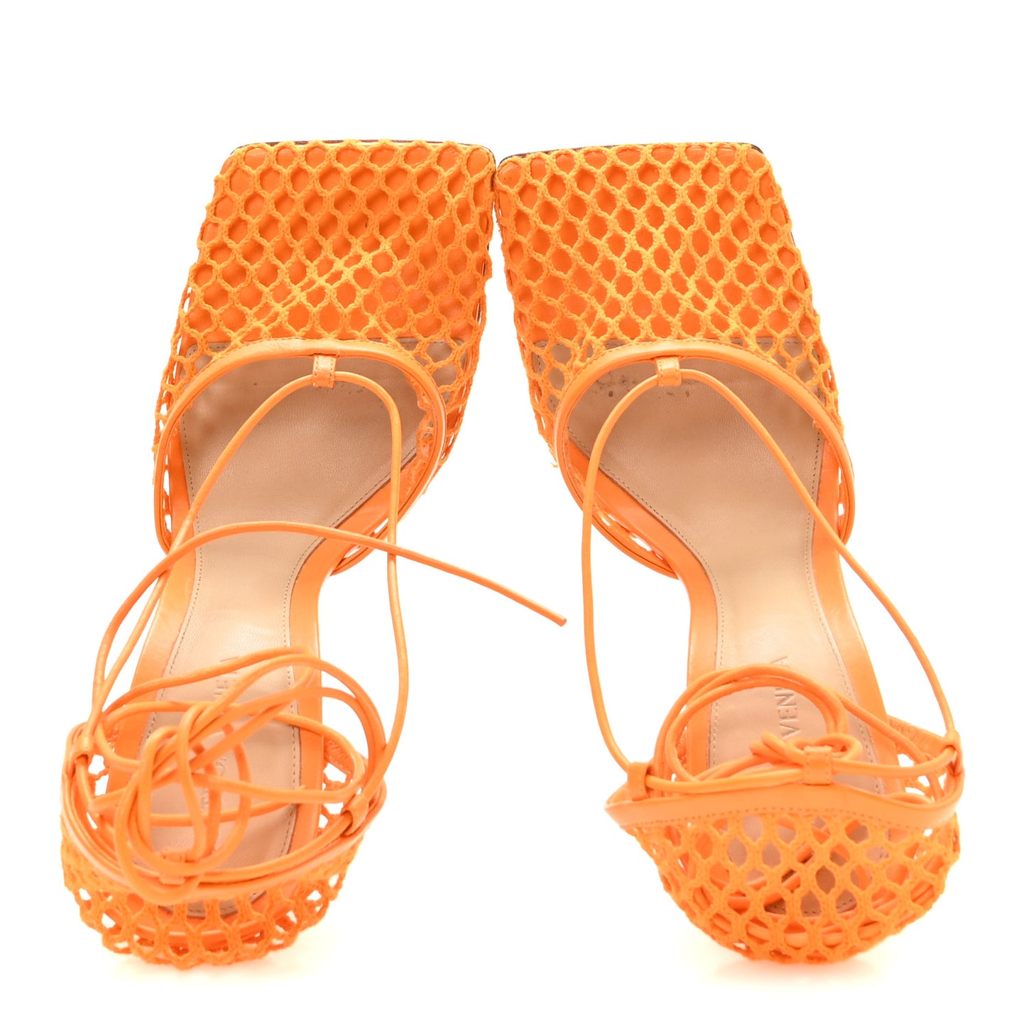 Mesh Nappa Stretch Ankle Tie 90mm Sandals 39.5 Tangerine