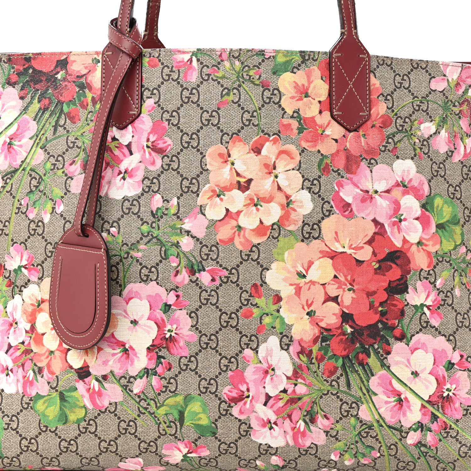 Gucci GG Supreme Monogram Blooms Large Reversible Tote Beige Multicolor Dry Rose 11 of 20