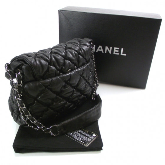 Lambskin Bubble Quilt Flap Bag Black