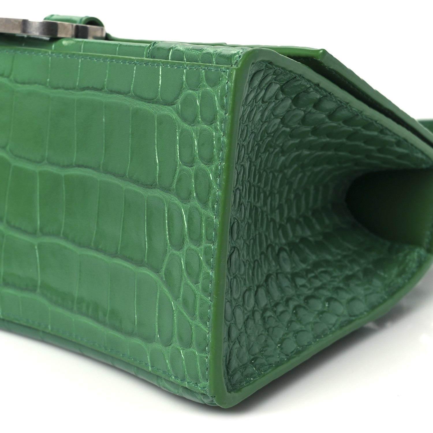 Balenciaga Shiny Calfskin Crocodile Embossed Small Hourglass Top Handle Bag Leaf Green 9 of 9