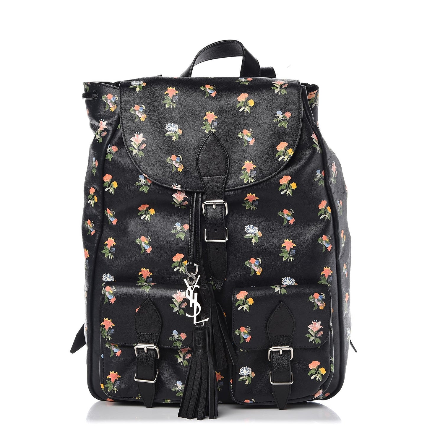 Calfskin Prairie Flower Printed Festival Backpack Black Multicolor
