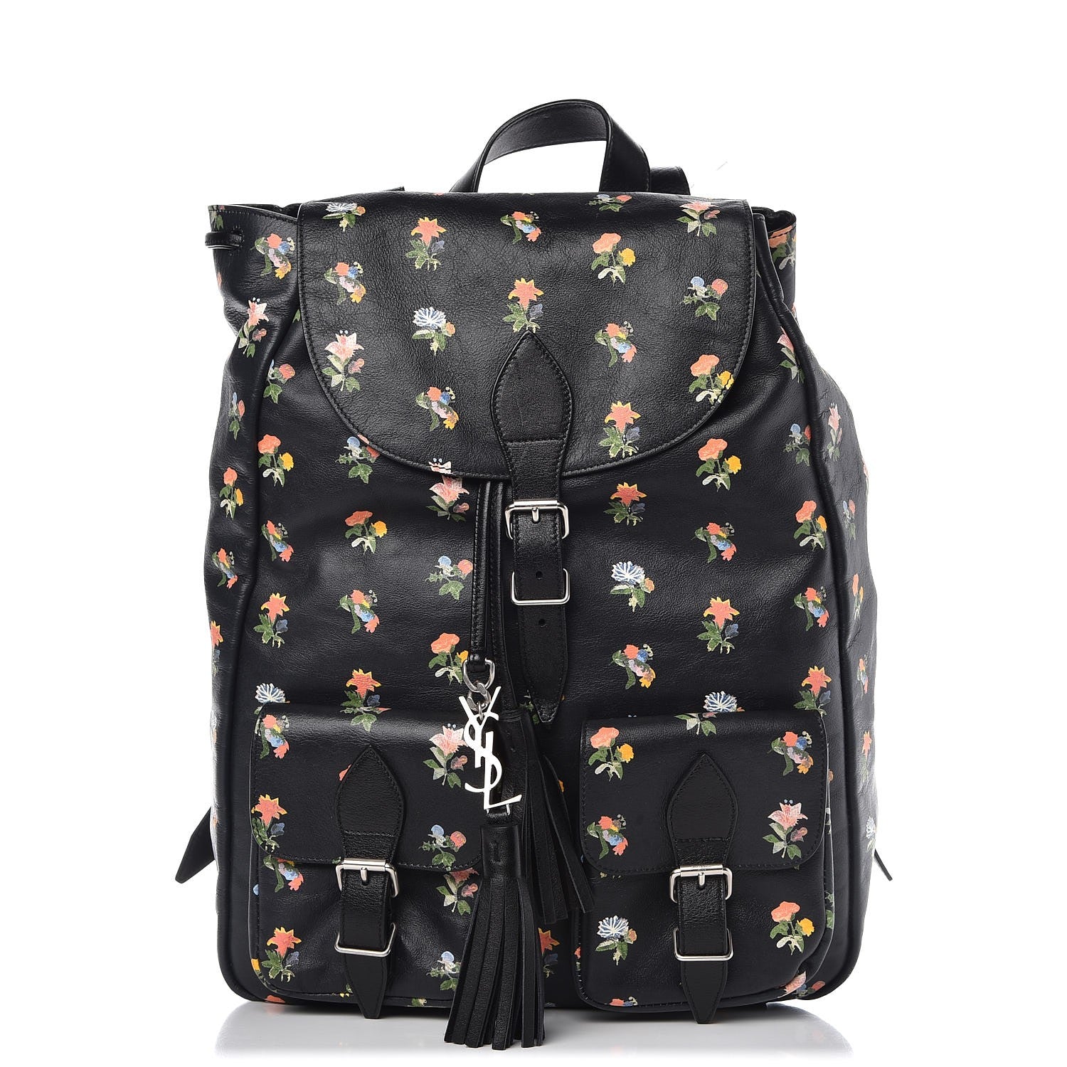Saint Laurent Calfskin Prairie Flower Printed Festival Backpack Black Multicolor 1 of 13