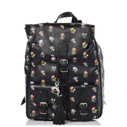 Saint Laurent Calfskin Prairie Flower Printed Festival Backpack Black Multicolor 1 of 13