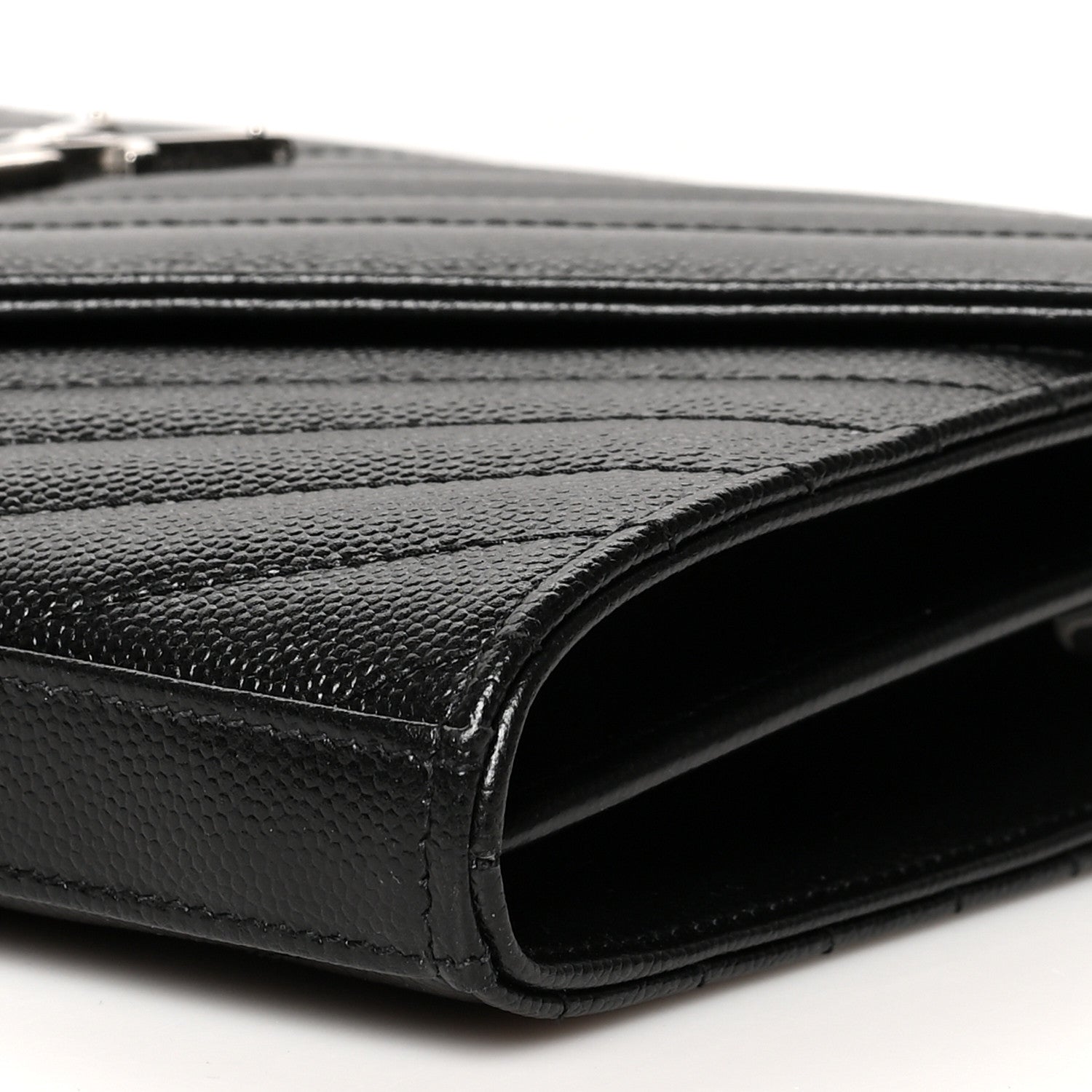 Saint Laurent Grain De Poudre Matelasse Chevron Monogram Chain Wallet Black 11 of 12