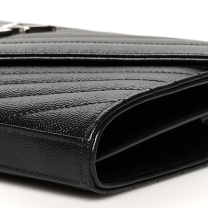 Saint Laurent Grain De Poudre Matelasse Chevron Monogram Chain Wallet Black 11 of 12