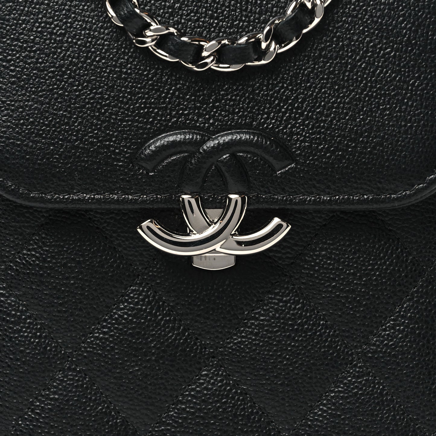Grained Calfskin Quilted CC Box Clutch With Chain  Black