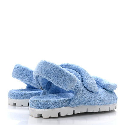 Prada Terry Cloth Metal Triangle Logo Double Strap Slingback Lug Sole 20mm Sandals 41 Celeste 4 of 9