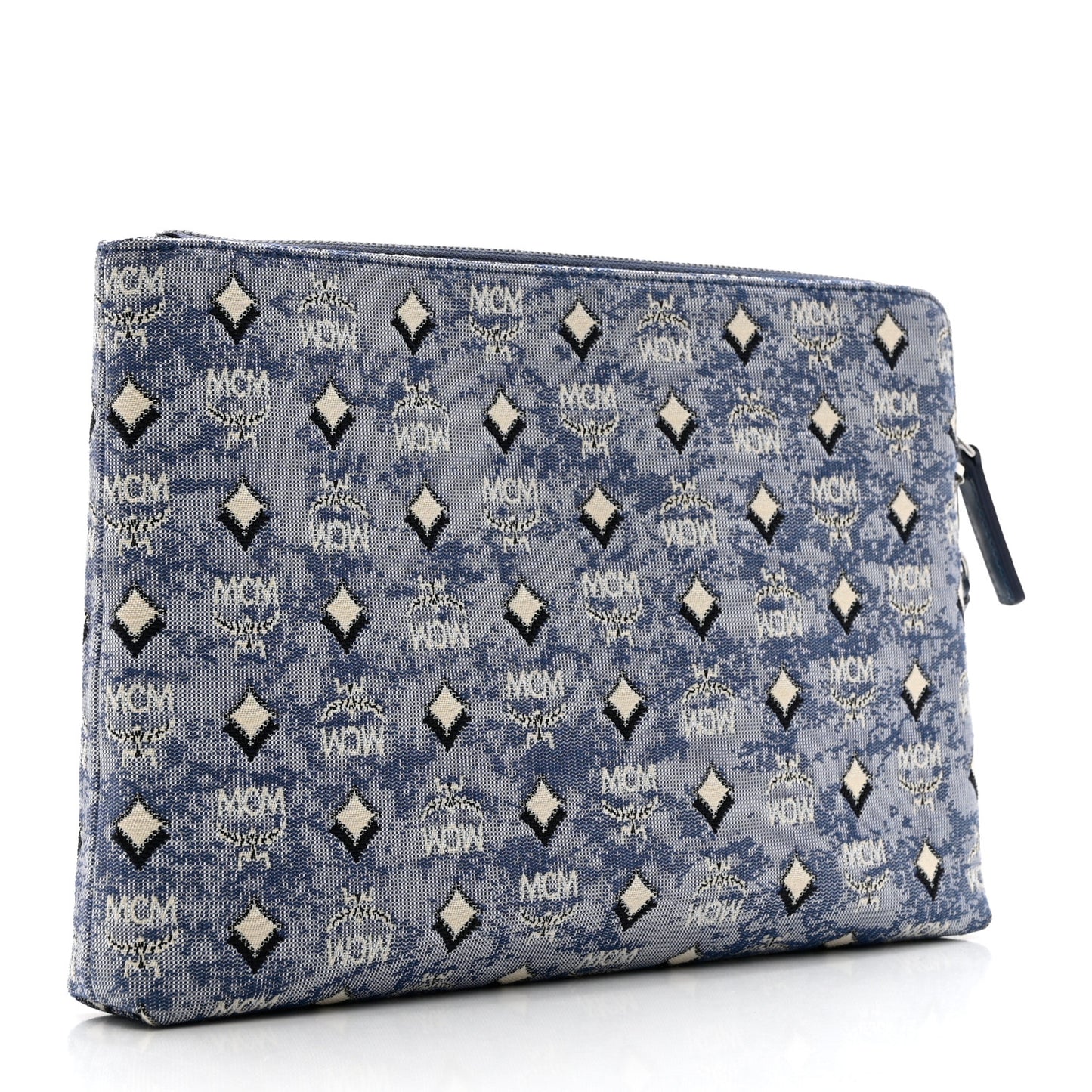 Vintage Jacquard Standing Wristlet Pouch Blue