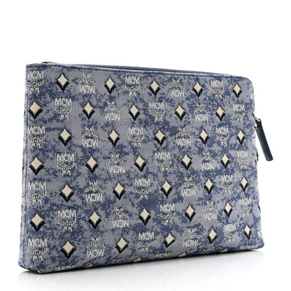 MCM Vintage Jacquard Standing Wristlet Pouch Blue 3 of 6