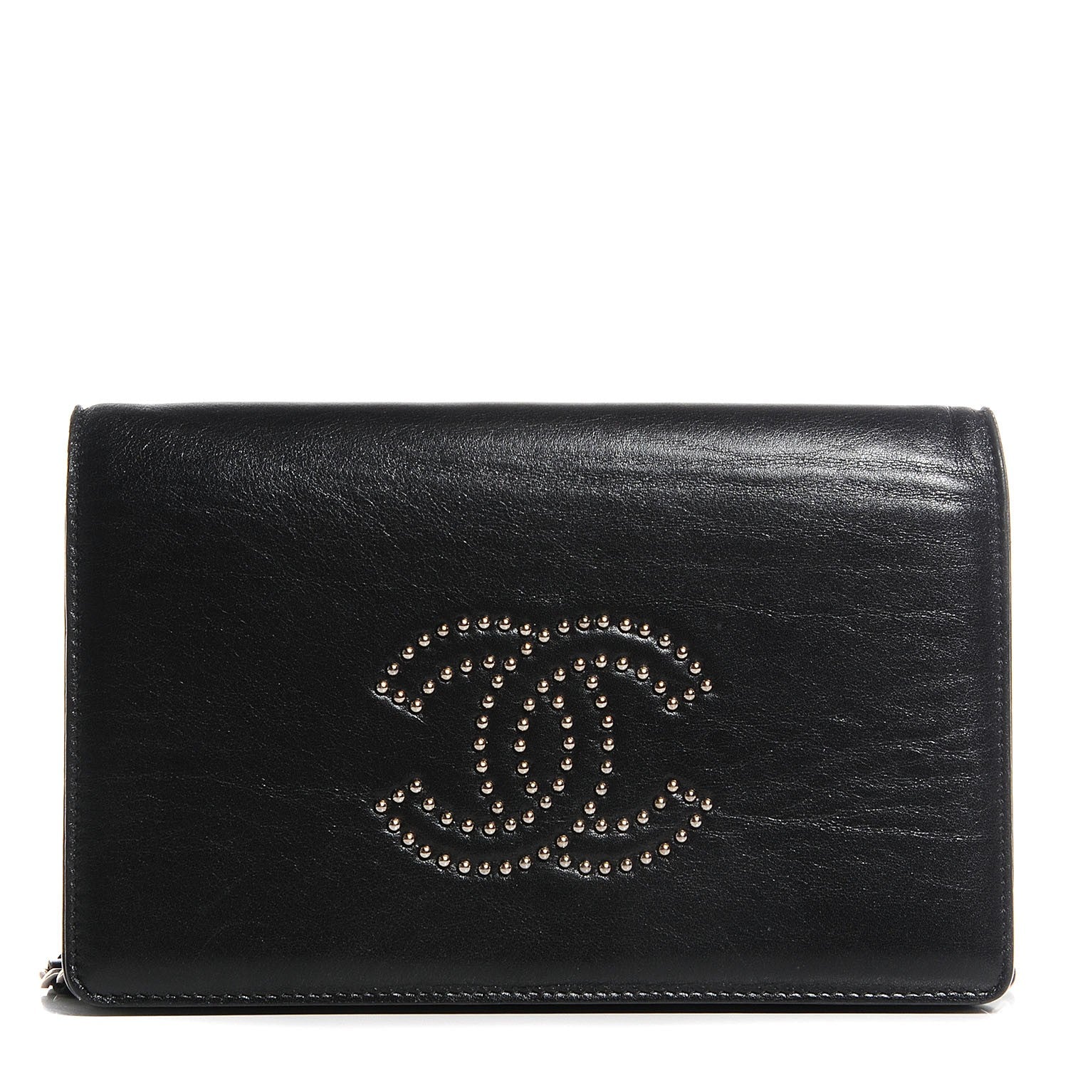 Chanel Lambskin Studded CC Wallet On Chain WOC Black 1 of 8
