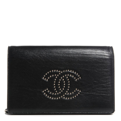 Chanel Lambskin Studded CC Wallet On Chain WOC Black 1 of 8