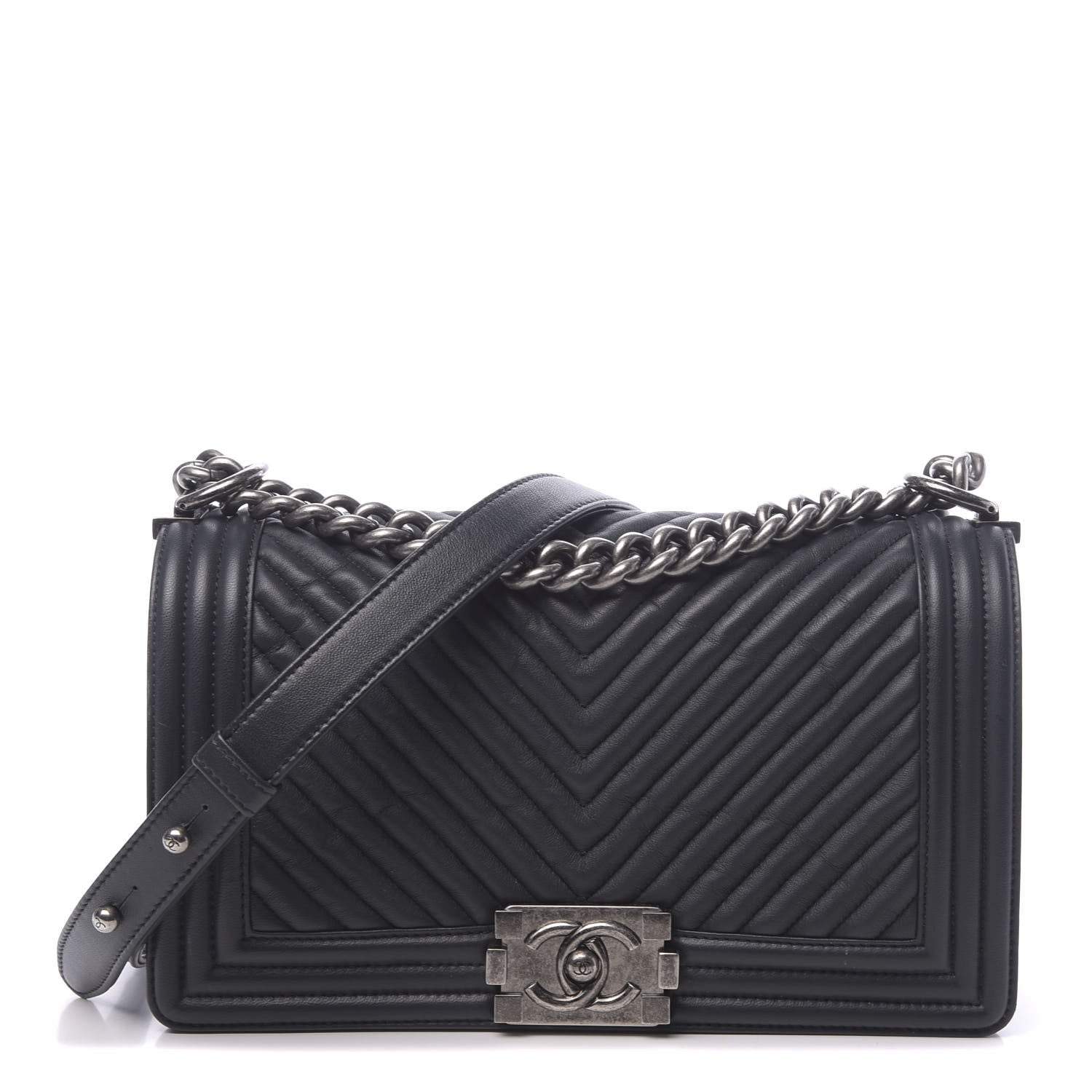 Chanel Wrinkled Lambskin Chevron Quilted Medium Boy Flap Black 1 of 11