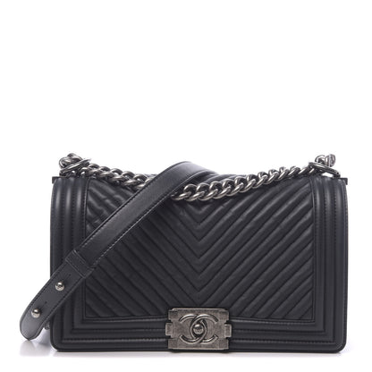 Chanel Wrinkled Lambskin Chevron Quilted Medium Boy Flap Black 1 of 11